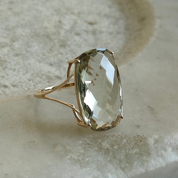 Green amethyst ring 14k white best sale gold