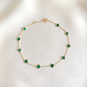 Natural Emerald Bracelet, 14K Solid Yellow Gold Emerald Bracelet, May Birthstone Bracelet, Dainty Emerald Jewelry, Christmas Present