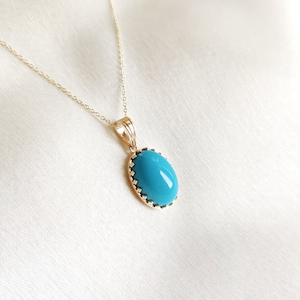 Natural Arizona Turquoise Pendant, 14K Solid Yellow Gold Pendant, December Birthstone, Sleeping Beauty Turquoise Pendant,Crown Bezel Pendant