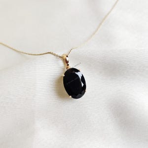 Natural Black Onyx Pendant, 14K Solid Yellow Gold Black Onyx Pendant, December Birthstone Pendant, Christmas Present, Black Onyx Jewelry