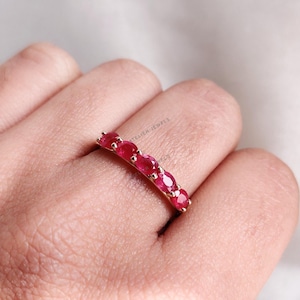 Natural Ruby Ring, 14K Solid Yellow Gold Ruby Ring, July Birthstone Ring, Half Eternity Ruby Ring, Wedding Ring, Christmas Present
