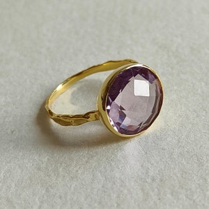 14K Gold Natural Pink Amethyst Ring, 14K Solid Yellow Gold Ring, Pink Amethyst Ring, February Birthstone, Dainty Rings, Wedding Gift