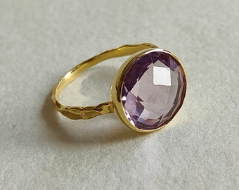 14K Gold Natural Pink Amethyst Ring, 14K Solid Yellow Gold Ring, Pink Amethyst Ring, February Birthstone, Dainty Rings, Wedding Gift