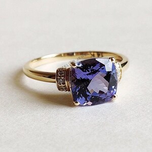 Natural Tanzanite and Diamond Ring, 14K Solid Yellow Gold Tanzanite and Diamond Ring, December Birthstone, Dainty Ring, Engagement Ring