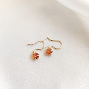 Natural Yellow Sapphire Drop Earrings, Solid Gold Sapphire Earrings, Dainty Round Cut Sapphire Earrings, September Birthstone,Christmas Gift