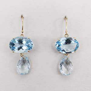 Pendientes de topacio azul cielo natural, pendientes de topacio azul cielo en oro amarillo macizo de 14 quilates, piedra natal de diciembre, joyería de topacio azul cielo, regalo de aniversario