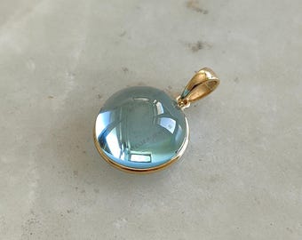 Natural Sky Blue Topaz Bezel Pendant, 14K Solid Yellow Gold, December Birthstone, Christmas Gift