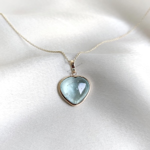 Natural Aquamarine Heart Pendant, 14K Solid Yellow Gold Aquamarine Pendant, March Birthstone Pendant, Natural Aquamarine Jewelry