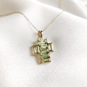 Natural Peridot Pendant, 14K Solid Yellow Gold Peridot Pendant, August Birthstone, Holy Cross Pendant, Christmas Present, Peridot Jewelry