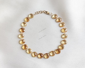 14K Solid Gelb Gold Natürliche Citrin Bohrer Armband, November Geburtsstein
