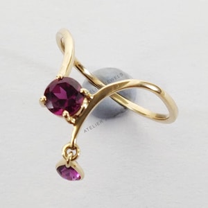 Natural Rhodolite Garnet Ring, 14K Solid Yellow Gold Rhodolite Garnet Ring, January Birthstone, Rhodolite Garnet Jewelry, Christmas Gift