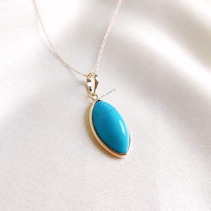 Natural Arizona Turquoise Pendant, 14K Solid Yellow Gold Turquoise Pendant, December Birthstone Pendant, Sleeping Beauty Turquoise Jewelry
