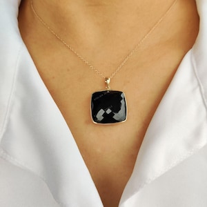 Natural Black Onyx Pendant, 14K Solid Yellow Gold Black Onyx Pendant, December Birthstone Pendant, Black Onyx Jewelry, Christmas Gift