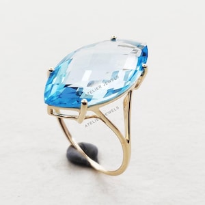 14K Gold Sky Blue Topaz Ring, Natural Sky Blue Topaz Solid Yellow Gold Ring, November Birthstone, Sky Blue Topaz Ring, Wedding Gift