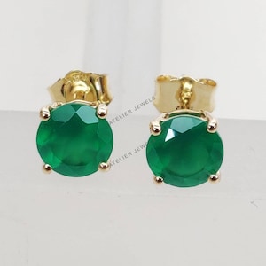 Natural Green Onyx Stud Earrings, 14K Solid Yellow Gold Green Onyx Earrings, July Birthstone Earrings, Anniversary Gift, Green Onyx Jewelry
