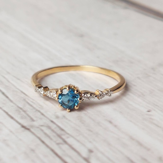 14K ゴールド ロンドン ブルー トパーズ ダイヤモンド リング 14K ゴールド ロンドン ブルー トパーズ ダイヤモンド リング