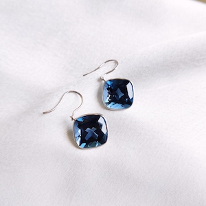 Natural London Blue Topaz Earrings, 14K Solid White Gold Topaz Earrings, December Birthstone Earrings, Christmas Gift, Blue Topaz Jewelry