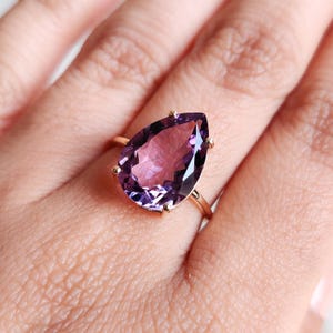 Natural Purple Amethyst Ring, 14K Solid Yellow Gold Amethyst Ring, February Birthstone Ring, Purple Amethyst Jewelry, Christmas Present