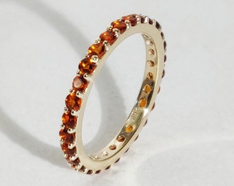 14K Gold Natural Madeira Citrine Eternity Ring, 14K Solid Yellow Gold Ring, Citrine Engagement Ring, November Birthstone, Wedding Ring