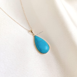 Natural Arizona Turquoise Pendant, 14K Solid Yellow Gold Turquoise Pendant, December Birthstone, Sleeping Beauty Turquoise Jewelry