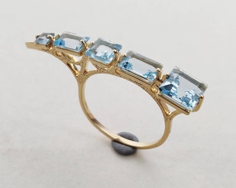 14K Gold Sky Blue Topaz Ring, Sky Blue Topaz Solid 14K Yellow Gold Ring, December Birthstone, Statement Ring, Sky Blue Topaz Jewelry