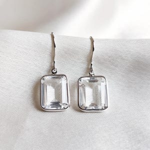 Natural White Topaz Earrings, 14K Solid White Gold Topaz Earrings, December Birthstone, Bezel Earrings, Christmas Gift, White Topaz Jewelry
