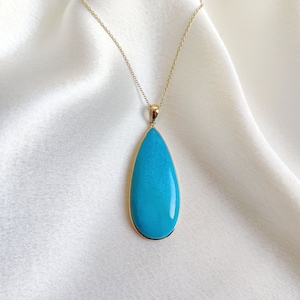 Natural Arizona Turquoise Pendant, 14K Solid Yellow Gold Turquoise Pendant, December Birthstone Pendant, Sleeping Beauty Turquoise Jewelry