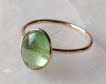 Natural Tsavorite Ring: Natural Green Garnet, 14k Solid Yellow Gold, January Birthstone