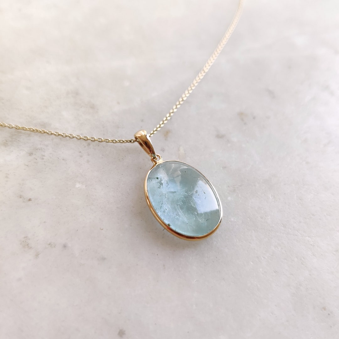 Natural Aquamarine Pendant, 14K Solid Yellow Gold Aquamarine Pendant