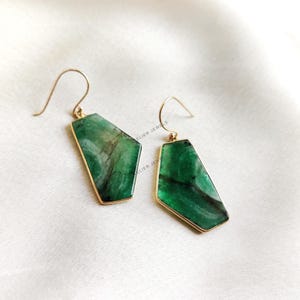 Natural Emerald Earrings, 14K Solid Yellow Gold Emerald Earrings, May Birthstone Earrings, Emerald Jewelry, Christmas Earrings