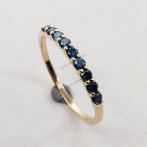 Natural Blue Diamond Ring, 14K Solid Yellow Gold Half Infinity Ring, Dainty Engagement Ring, Blue Diamond Eternity Band, Christmas Gift