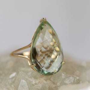 14K Gold Natural Green Amethyst Ring, 14K Solid Yellow Gold Ring, Green Amethyst Ring, February Birthstone, Green Amethyst Jewelry