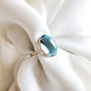 Anillo de topacio azul cielo natural, anillo de topacio azul de oro amarillo macizo de 14 quilates, anillo con piedra natal de diciembre, joyería de topacio azul, regalo de aniversario
