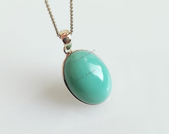 14K Solid Yellow Gold Natural Chrysoprase Pendant, Oval Bezel Setting, May Birthstone
