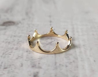 14K Solid Yellow Gold Crown Ring: Handmade Band, Wedding Gift