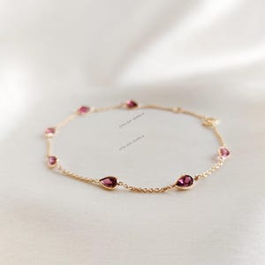 Natural Pink Tourmaline Bracelet, 14K Solid Yellow Gold Tourmaline Bracelet, Dainty Pink Tourmaline Bracelet, October Birthstone Bracelet