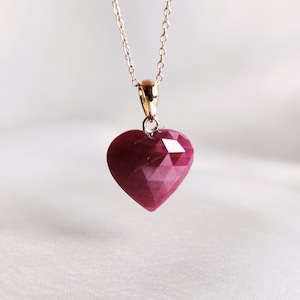 Natural Ruby Heart Pendant, 14K Solid Yellow Gold Ruby Pendant, July Birthstone Pendant, Natural Ruby Jewelry, Anniversary Day Present
