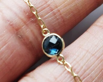 Natural London Blue Topaz Bezel Bracelet, 14K Solid White Gold December Birthstone