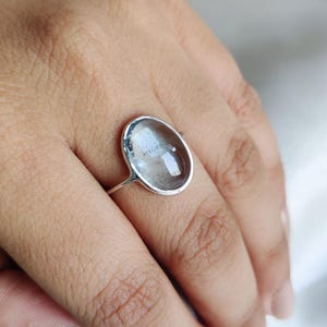 Natural Sky Blue Topaz Ring, 14K Solid White Gold Topaz Ring, December Birthstone, Bezel Ring, Christmas Present, Natural Blue Topaz Jewelry