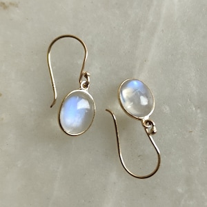 Natural Rainbow Moonstone Earrings, 14k Solid Yellow Gold Earrings, June Birthstone Earrings, Dainty Moonstone Earrings, Moonstone Jewelry