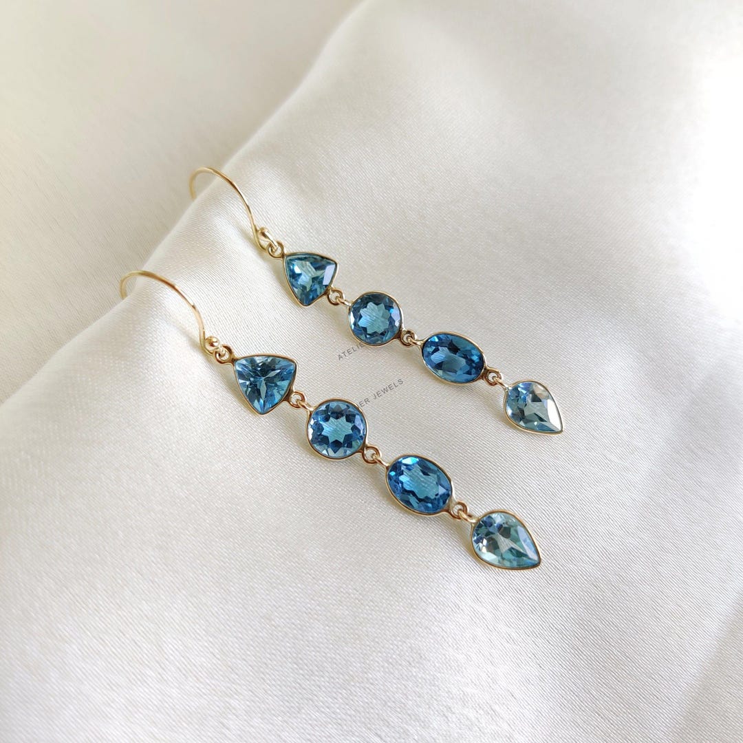 14Kゴールド スイスブルートパーズ ベゼルイヤリング 12月誕生石