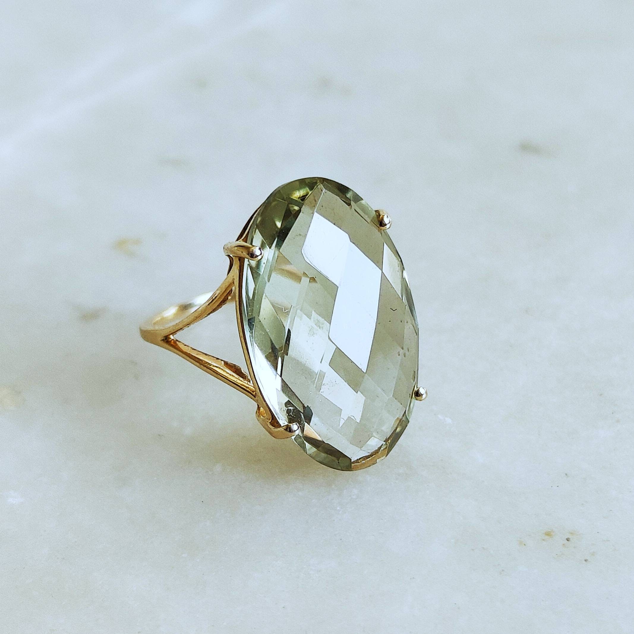 14K Gold Natural Green Amethyst Ring Natural Green Amethyst 14k