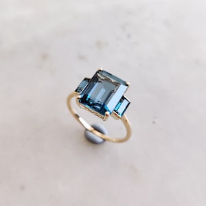 Natural London Blue Topaz Ring, 14K Solid Yellow Gold Topaz Ring, Octagon Blue Topaz Ring, December Birthstone Ring, Wedding Ring