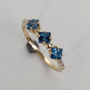 Natural London Blue Topaz & Diamond Ring, 14K Solid Yellow Gold Blue Topaz Diamond Ring, December Birthstone, Diamond Ring, Christmas Gift