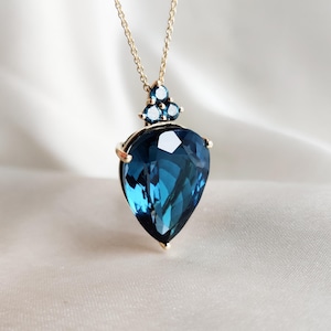 Natural London Blue Topaz Pendant, 14K Solid Yellow Gold Blue Topaz Pendant, Blue Topaz Jewelry, December Birthstone Pendant, Christmas Gift