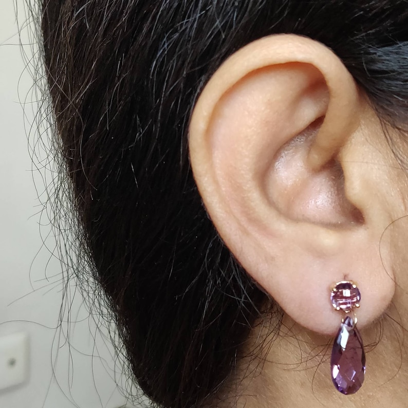 14k yellow gold jewelry,14k yellow gold earrins Natural Amethyst gemstones set in solid 14K yellow gold earrings for Women