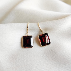 Natural Garnet Earrings, 14K Solid Yellow Gold Garnet Earrings, January Birthstone Earrings, Christmas Gift, Bezel Earrings, Garnet Jewelry