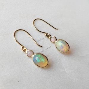 14K Gold Opal Earrings, Natural Ethiopian Opal Earrings, 14k Solid Yellow Gold Earrings, October Birthstone, Dainty earrings, Gift For her