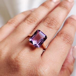 Natural Purple Amethyst Ring, 14K Solid Yellow Gold Amethyst Ring, February Birthstone Ring, Purple Amethyst Jewelry, Christmas Present