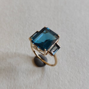 Natural London Blue Topaz Ring, 14K Solid Yellow Gold Ring, Octagon Topaz Ring, December Birthstone, Blue Topaz Jewelry, Engagement Ring